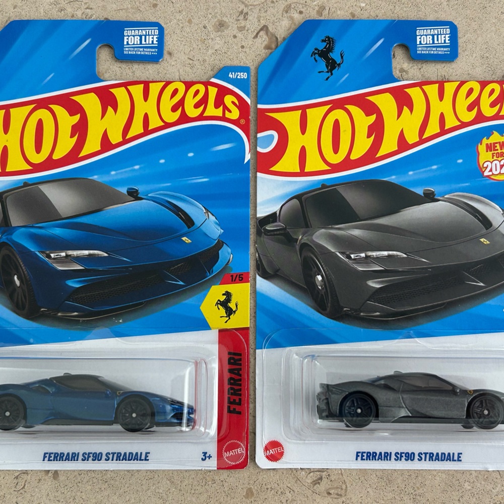 Hot Wheels Ferrari SF90 Stradale Toy Cars - Blue and Gray Lot of 2